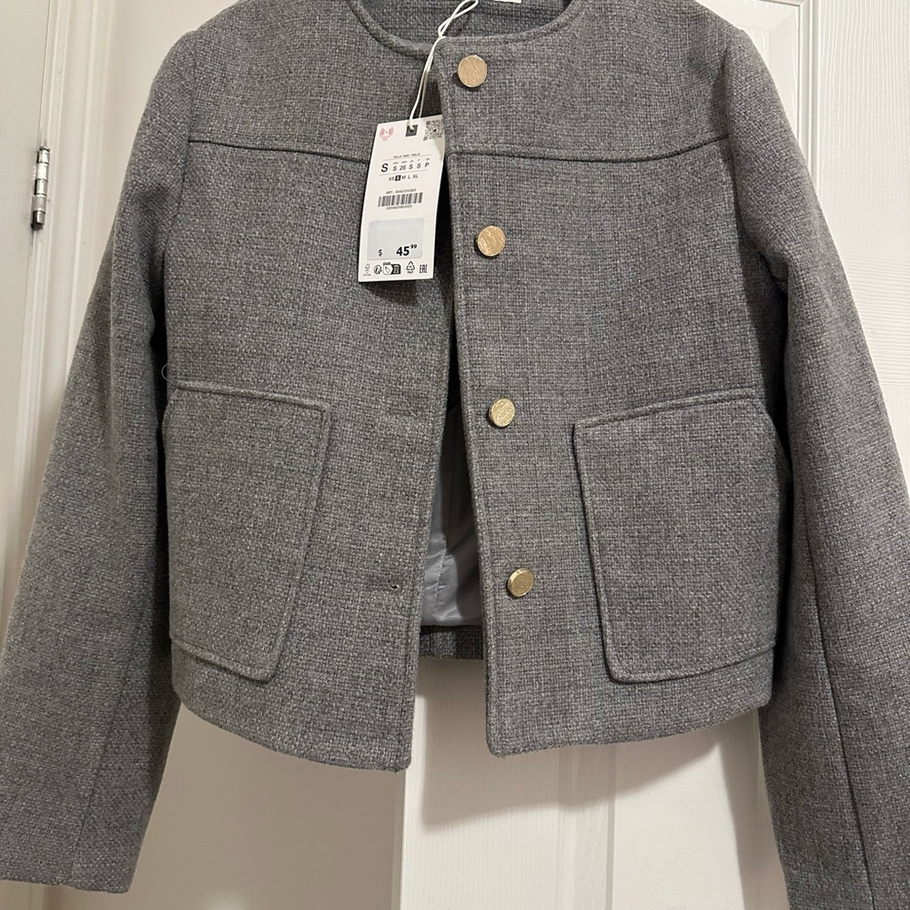 Zara Gray Blazer with Gold Buttons